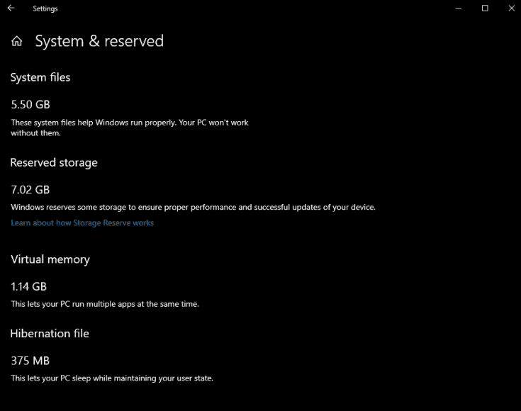 storage reserve windows 10