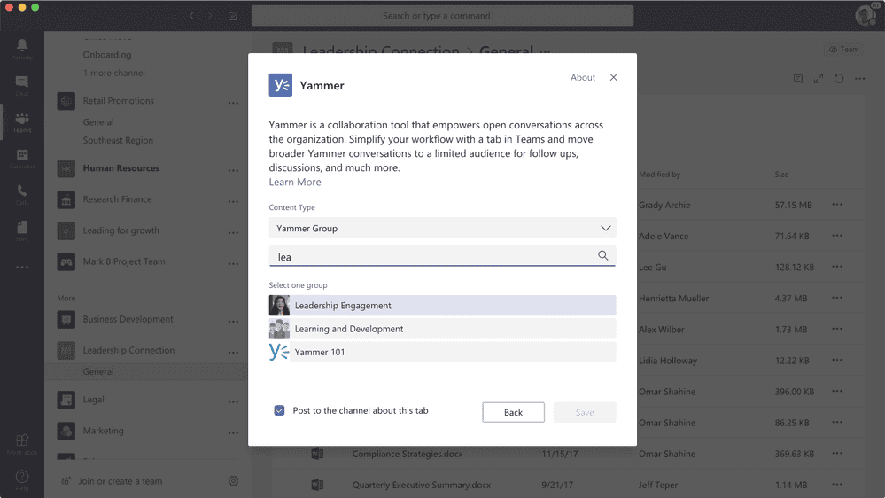 Yammer integratie in Teams