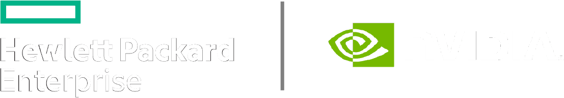 Logo-HPE-NVIDIA Hewlett Packard Enterprise-logo aan de linkerkant, verticale lijn in het midden, NVIDIA-logo op een groen vierkant aan de rechterkant, alles op een witte achtergrond.